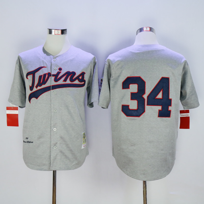 Men Minnesota Twins #34 Puckett Grey Throwback 1969 MLB Jerseys